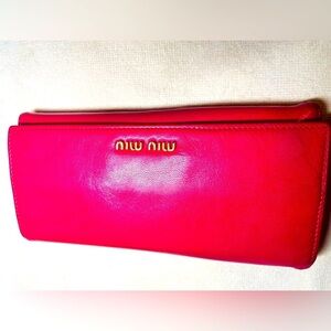 Miu Miu Pink Leather Clutch Wallet with Gold Logo Amaze-zing